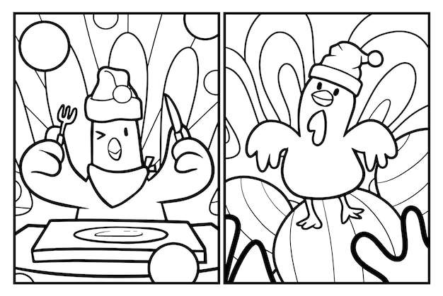 Cute christmas chicken cartoon coloring pages