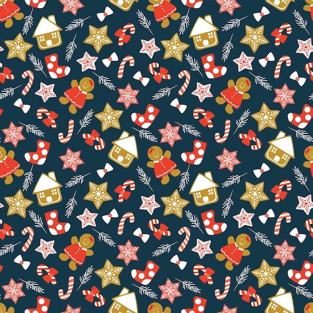 Vector cute christmas cookies seamless pattern.