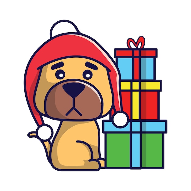 Cute christmas dog in christmas costume illustration vector