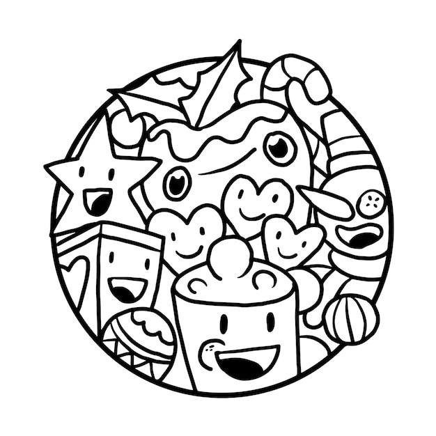 Cute Christmas Doodle Coloring page