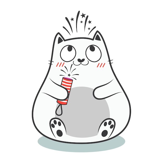 귀여운 크리스마스 낙서 뚱뚱한 고양이. 벡터 재고 일러스트 레이 션.