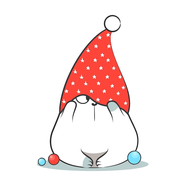 Cute Christmas doodle fat cat. Vector stock illustration.