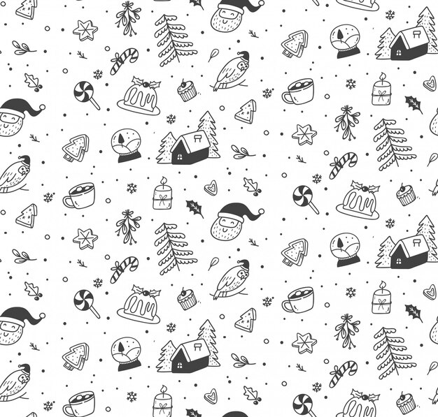 Cute Christmas doodle seamless pattern