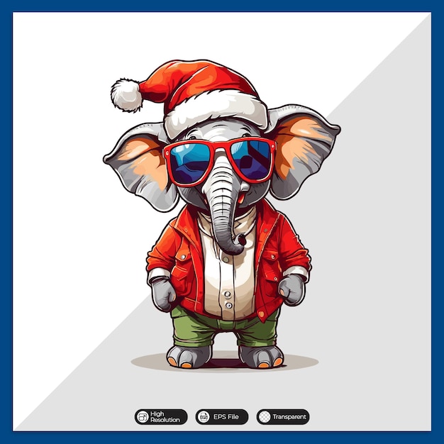 Vector a cute christmas elephant wearing sunglasses