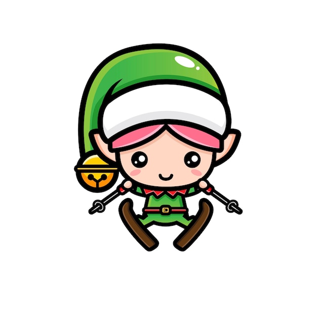 Cute christmas elf design skiing