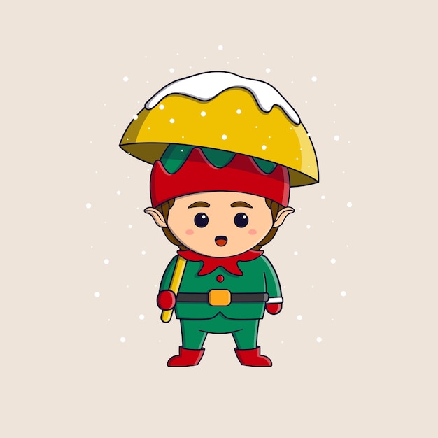 Cute christmas elf holding umbrella