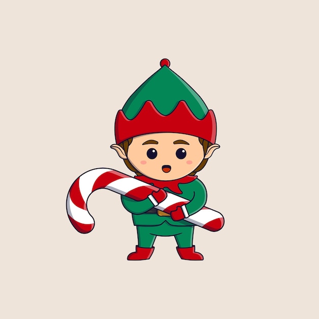 Cute christmas elf hugging candy