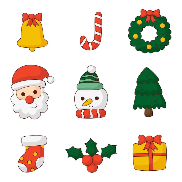 Cute christmas flat icon set isolated on white background