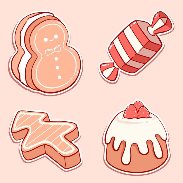 Cute christmas ginger bread cookies cake and candy elements collection