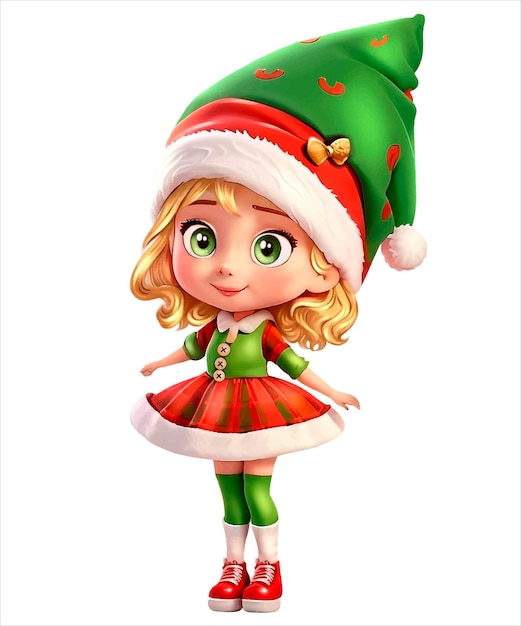 かわいいクリスマスの女の子エルフ 3 d 漫画のキャラクター孤立したアート