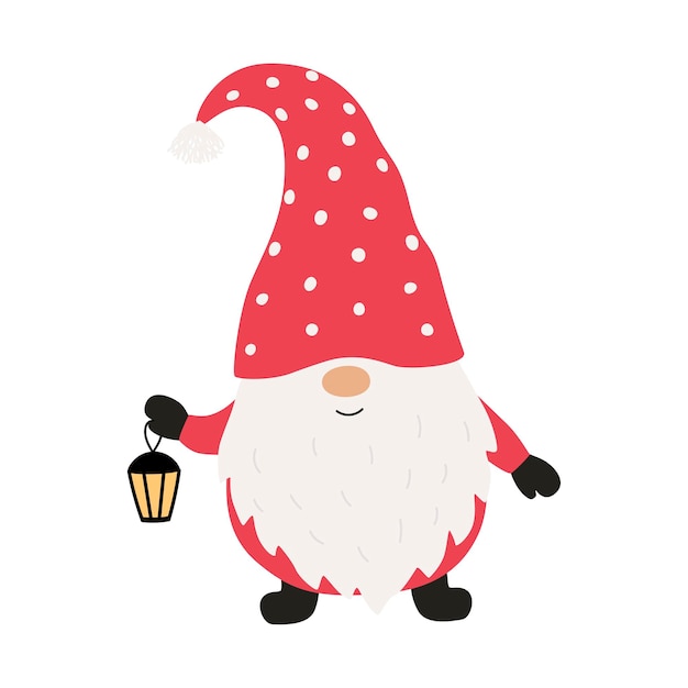 Cute christmas gnome with lantern. Vector illustration isolated on white background.