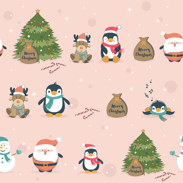 Cute Christmas holidays cartoon seamless pattern