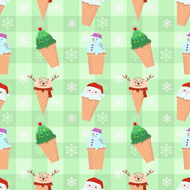 Cute christmas ice cream seamless pattern.