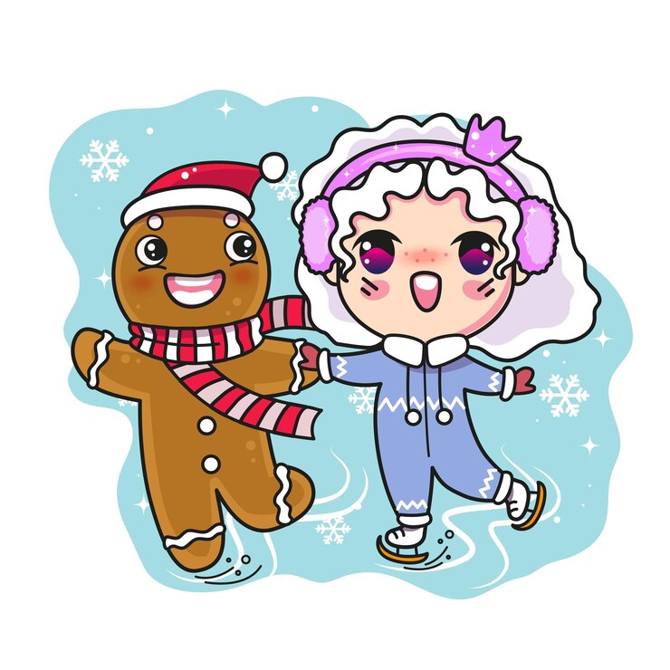 Vector 귀여운 크리스마스 일러스트레이션 엘프 스케이팅 ginger 남자 kawaii 크리스마스 디자인