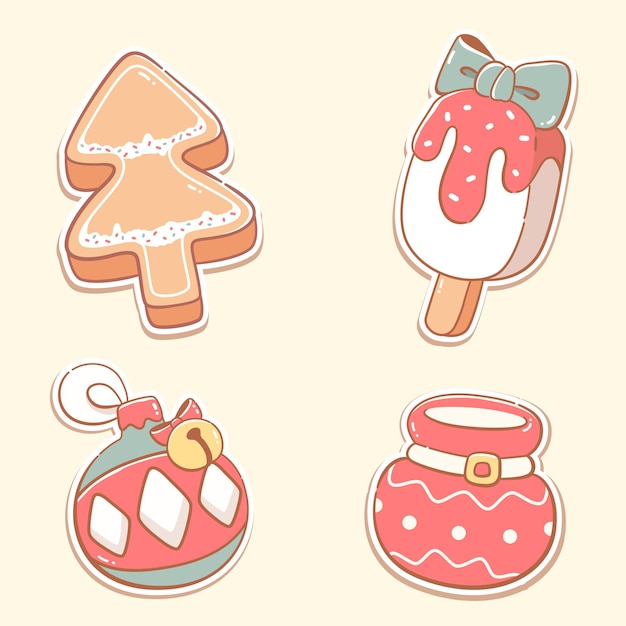 Vector cute christmas kawaii elements sticker collection