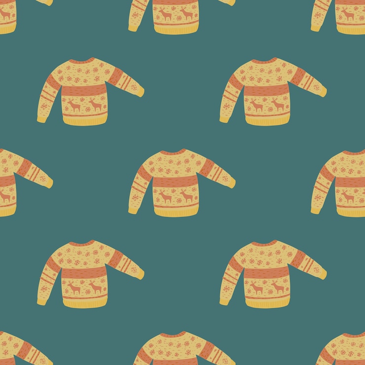 Vector cute christmas knitted sweater in beige color seamless pattern.