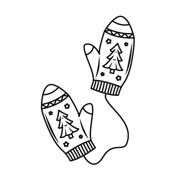 Cute Christmas mittens on a string with a Christmas tree pattern A simple piece of winter clothing