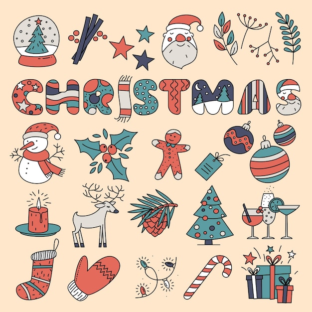 Vector cute christmas and new year set