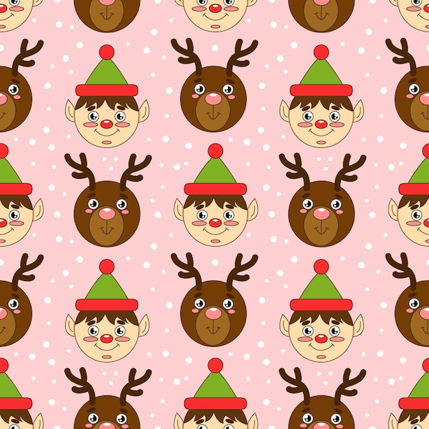 Cute Christmas pattern with elf and deer