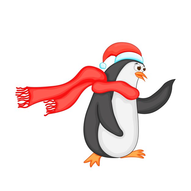 Cute Christmas penguin. Cartoon vector illustration. eps