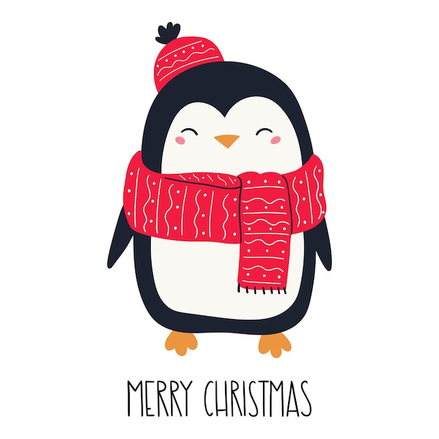 Cute Christmas penguin and hand lettering Christmas characters