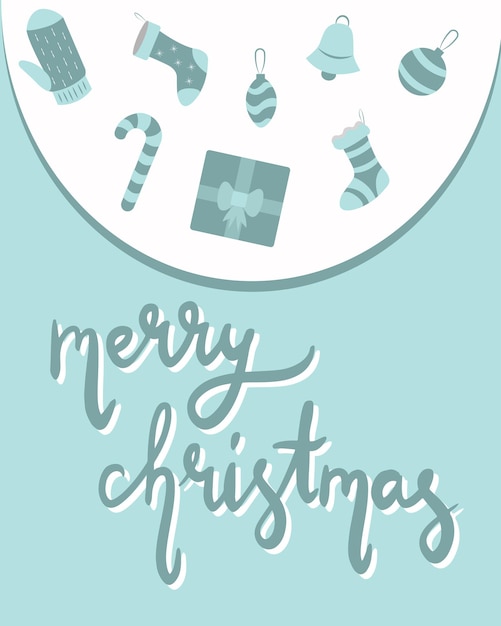 Милая рождественская открытка с праздничными элементами. Векторная иллюстрация для открыток, плакатов, листовок.