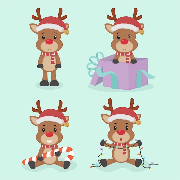 Cute christmas reindeer character set