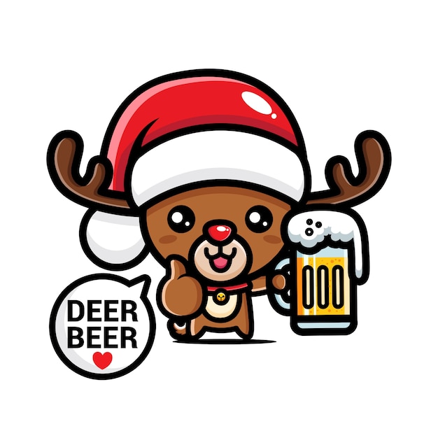 Cute christmas reindeer drinking beer