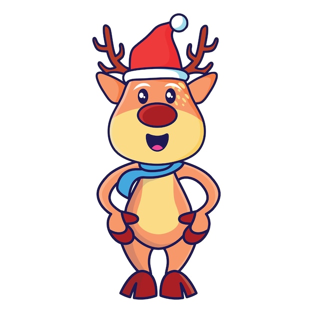 Cute Christmas reindeer illustration with white isolated background