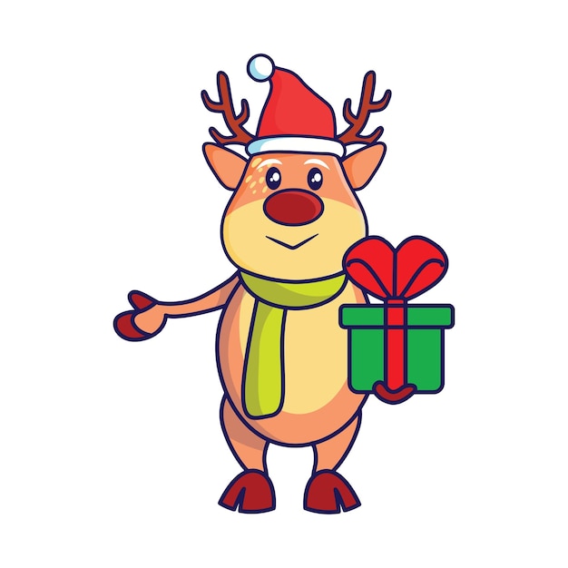 Cute Christmas reindeer illustration with white isolated background