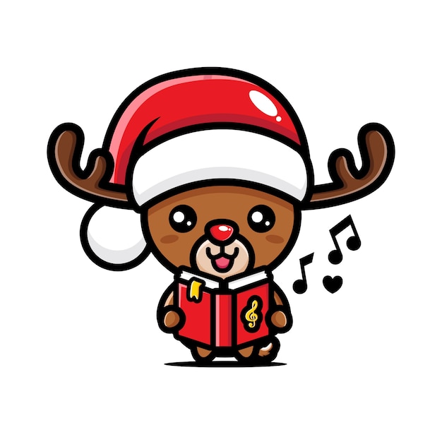 ベクトル かわいいクリスマスのトナカイが歌っています