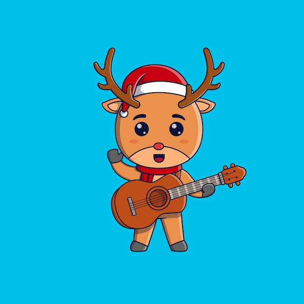 Cute christmas reindeer playing guitar