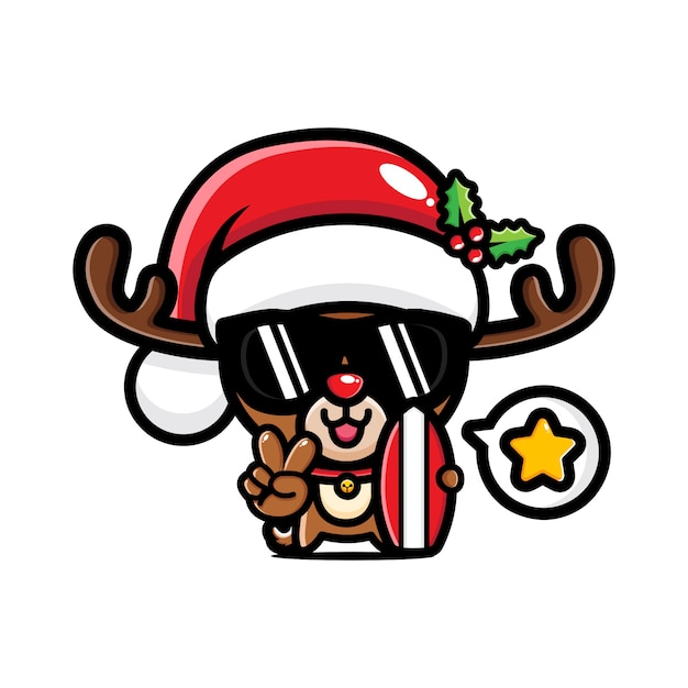 cute christmas reindeer playing surf