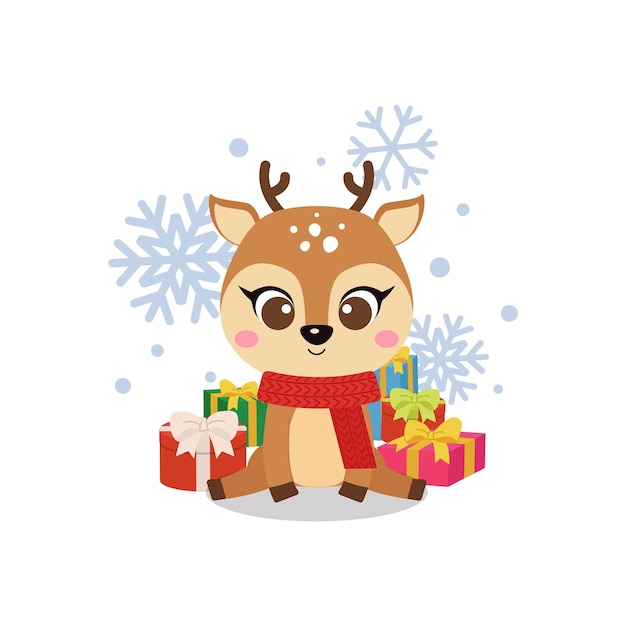 Premium Vector | Cute christmas reindeer with pile of presents Premium Vector | Cute christmas reindeer with pile of presents