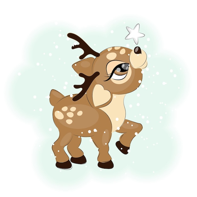 Милый рождественский олень со звездной векторной иллюстрацией