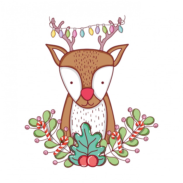 Cute christmas reindeer with wreath