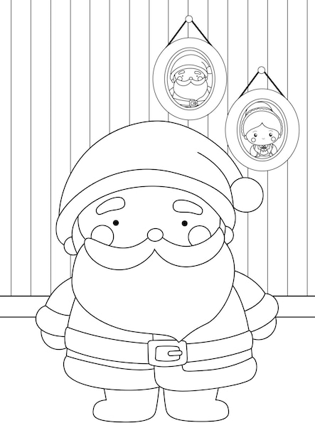 Cute Christmas Santa Claus Character Christmas Holiday Coloring Activity for Kids and Adult