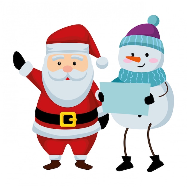 Cute christmas santa claus and snowman