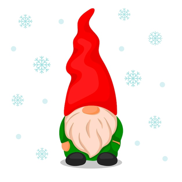 Vector cute christmas santa gnome elf. cartoon style illustration