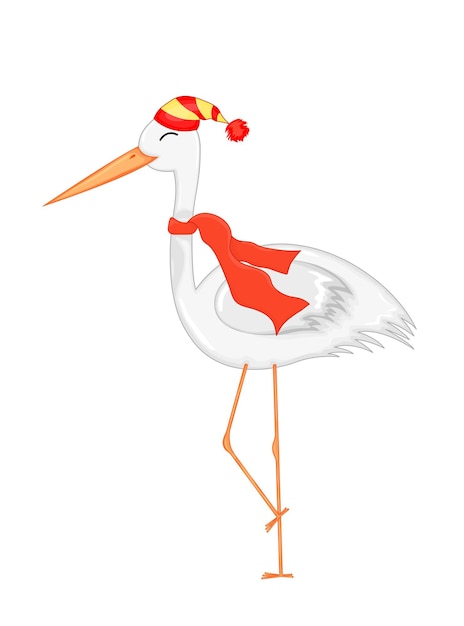 Cute christmas stork. cartoon vector illustration. eps