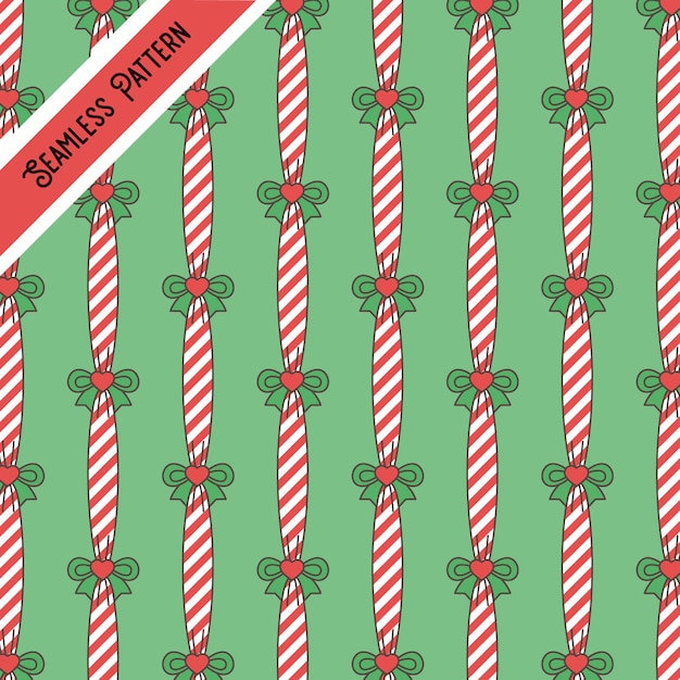 Vector cute christmas stripes and hearts seamless pattern
