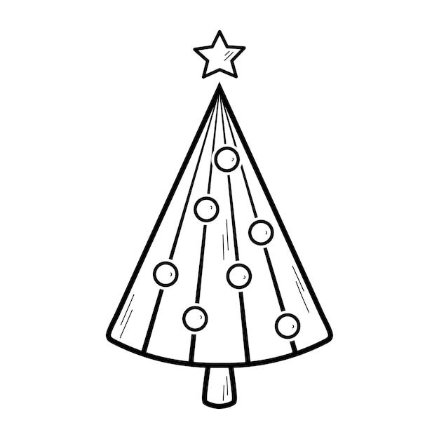 Cute Christmas tree in doodle sketch style. New Year decorative element.