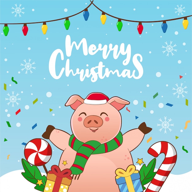 Vector cute christmas with pig