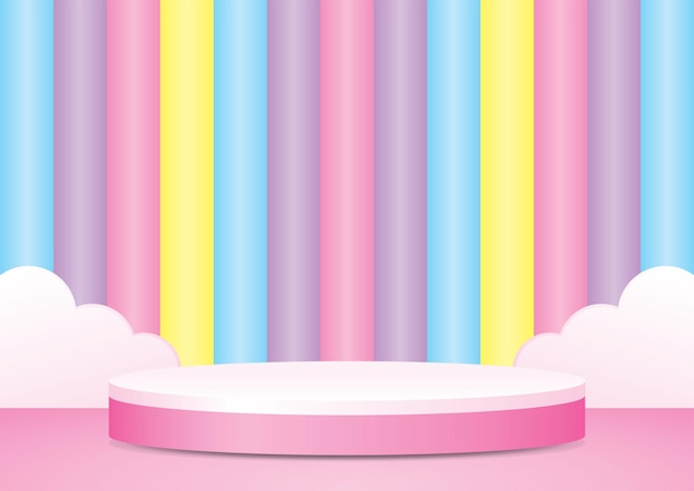 Vector cute circle pink podium display with colorful pastel wall 3d illustration vector