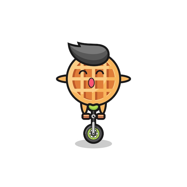 かわいいサークルワッフルキャラクターがサーカスバイクに乗っている、かわいいデザイン