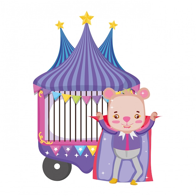 Vector cute circus bear with layer and kiosk