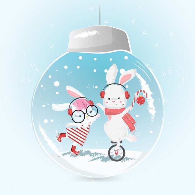 Vector cute circus bunny in de kerst lamp