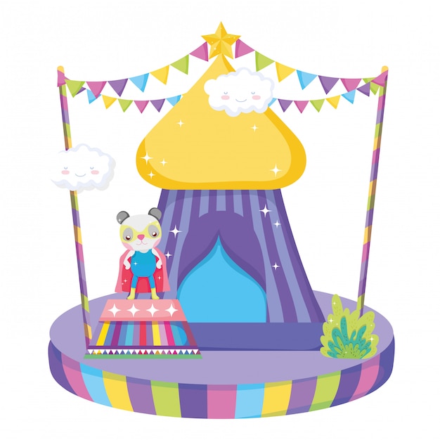 Cute circus cat with layer and tent