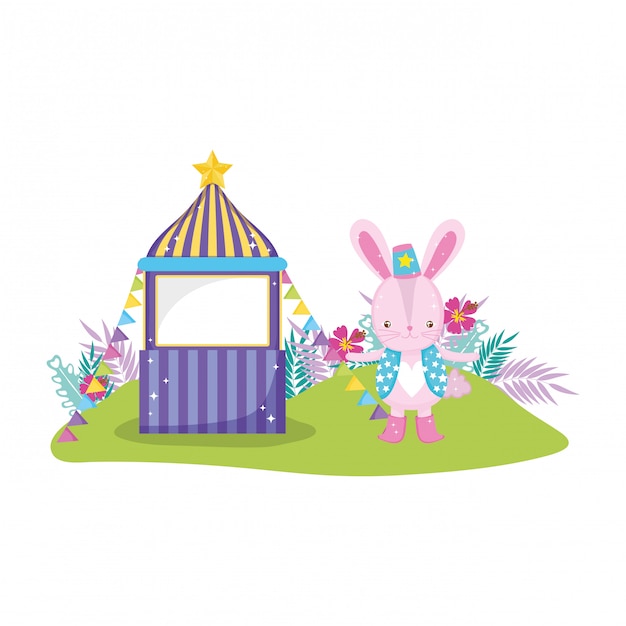 Cute circus rabbit with layer and kiosk