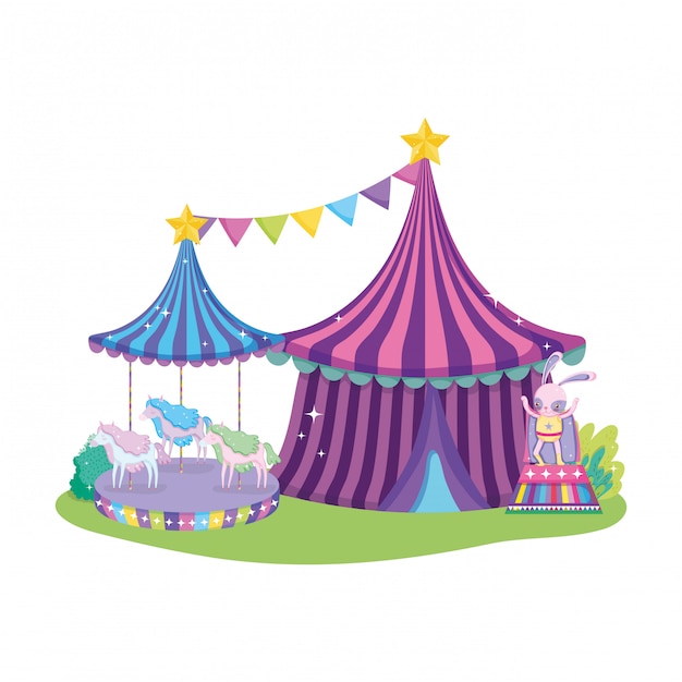 Cute circus rabbit with layer and tent